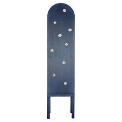 Blossom, Tall Blue Storage Cabinet, Hand Made Ceramic Inserts, Limited Edition