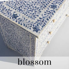 Blossom White Four Drawer Dresser with Blue Floral Pattern