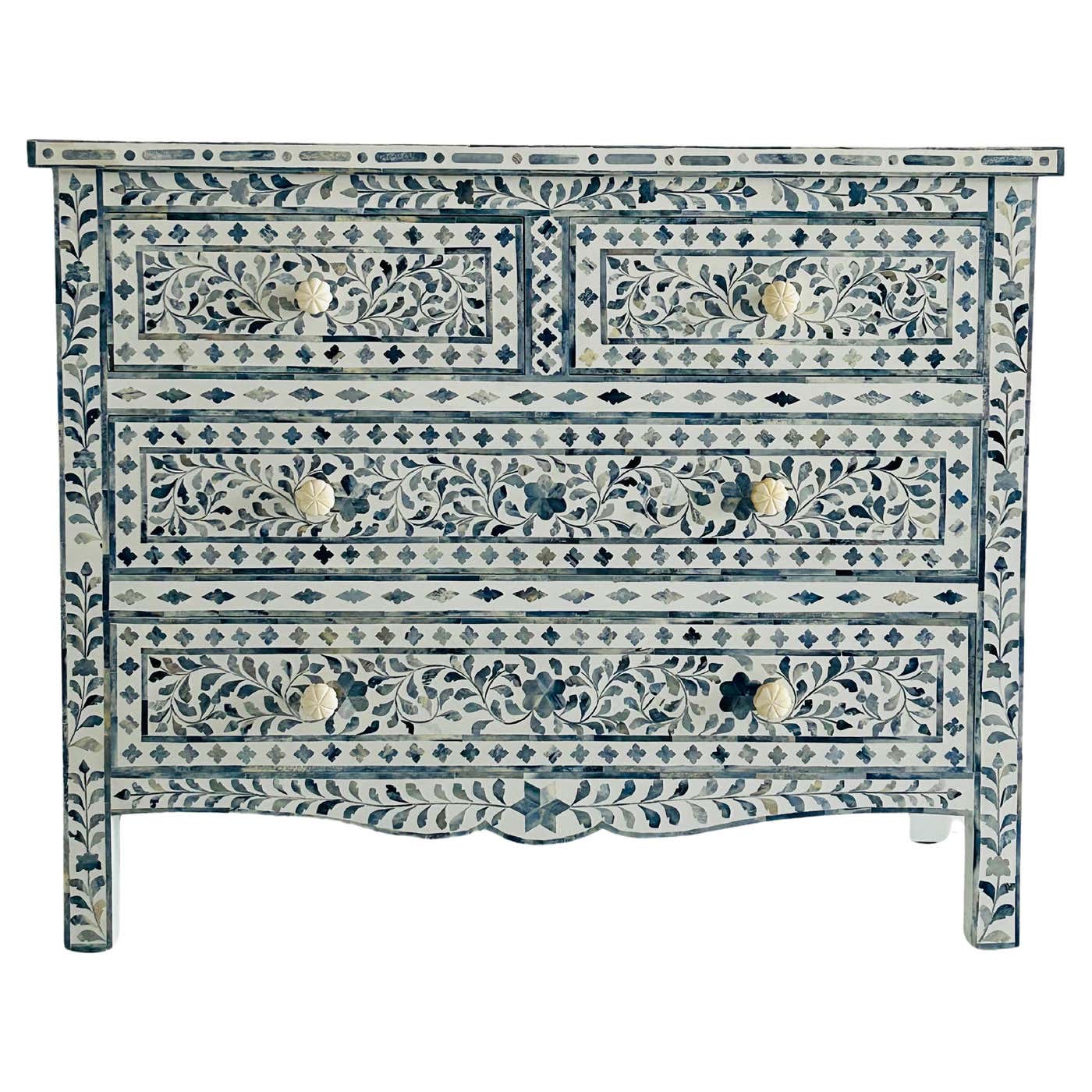Dresser Patterns Blossom White Four Drawer Dresser with Blue Floral Pattern For Sale at ...