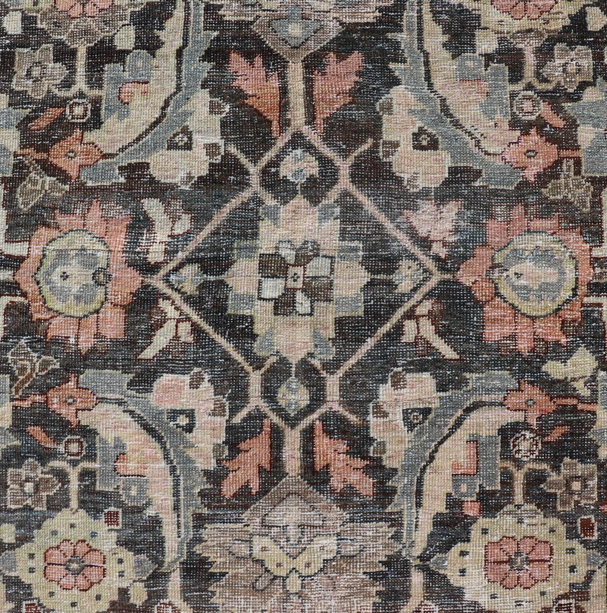Antike persische Sultanabad-Galerie in Grau und Rosa mit Blumenmuster in Übergröße im Angebot 6