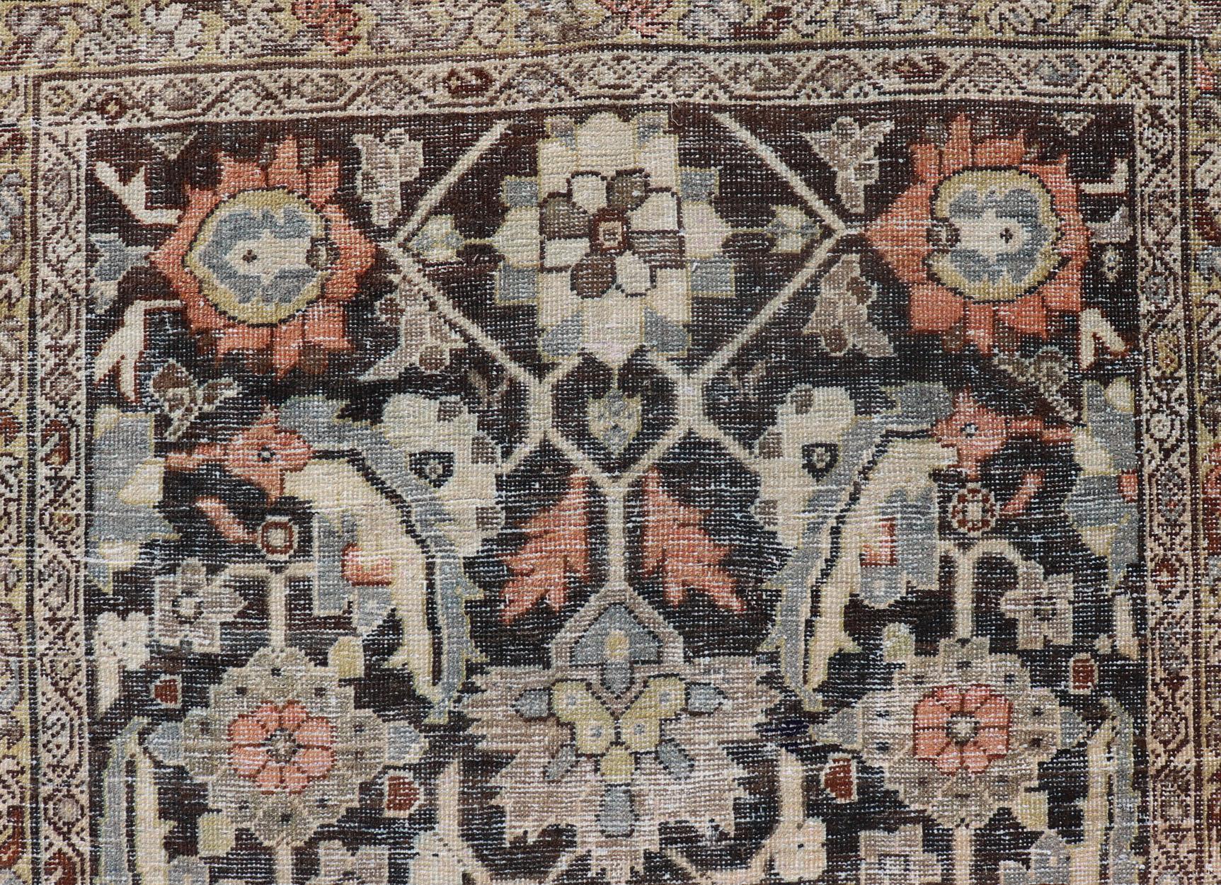 Antike persische Sultanabad-Galerie in Grau und Rosa mit Blumenmuster in Übergröße im Angebot 7