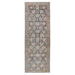 Blossoming All-Over Floral Antique Persian Sultanabad Gallery in Gray and Pink