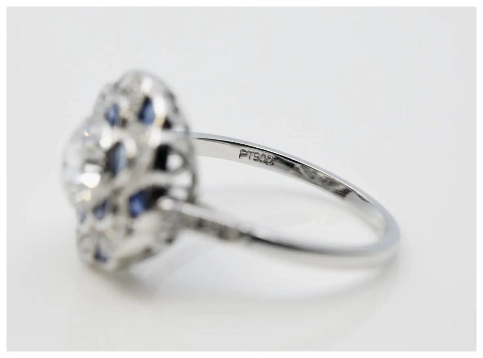 Blossoming Floral Diamond & Sapphire Ring in Platinum In Excellent Condition For Sale In Boston, MA