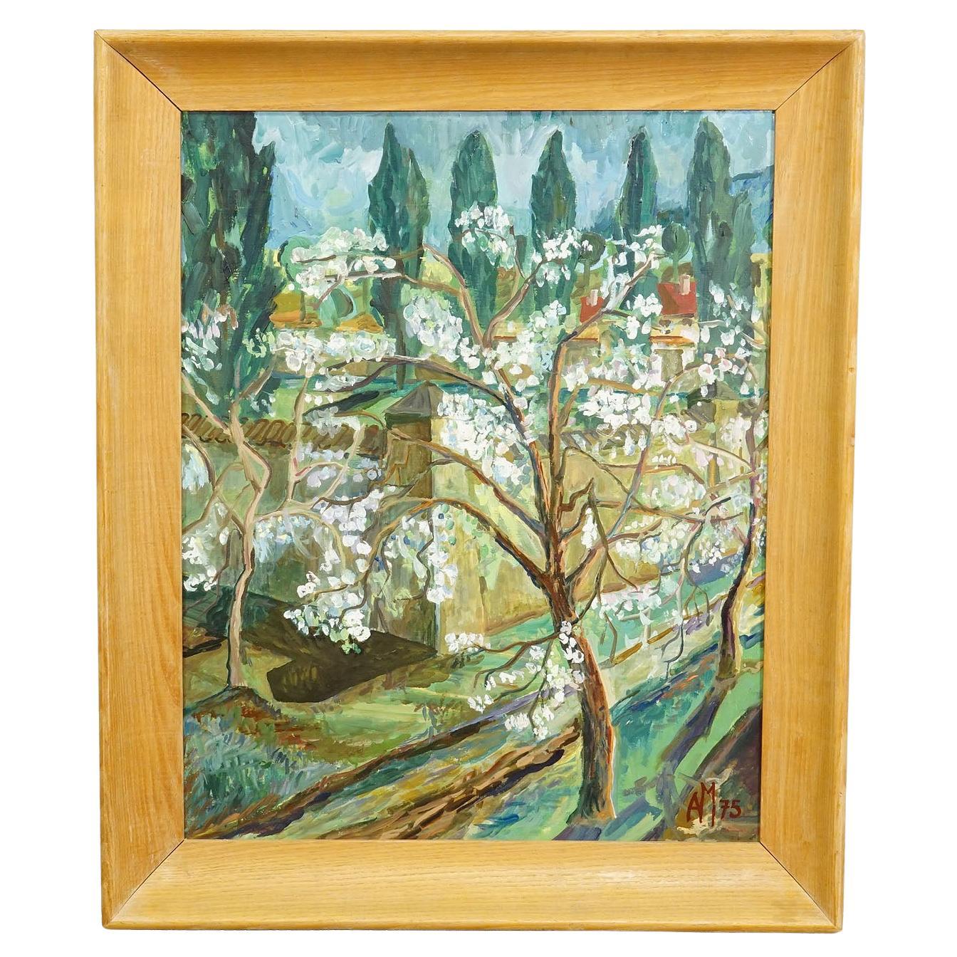 Blossoming Tree – Original Painting by Alexander Michael, 1975 For Sale