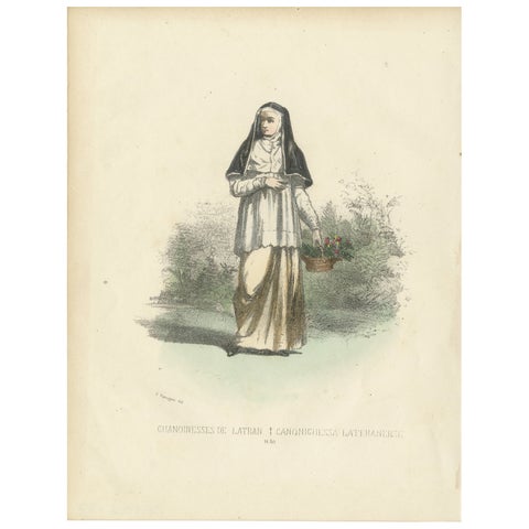Blossoms of Faith: Handcolored Print of a Lateran Canoness, Plate 80, 1862