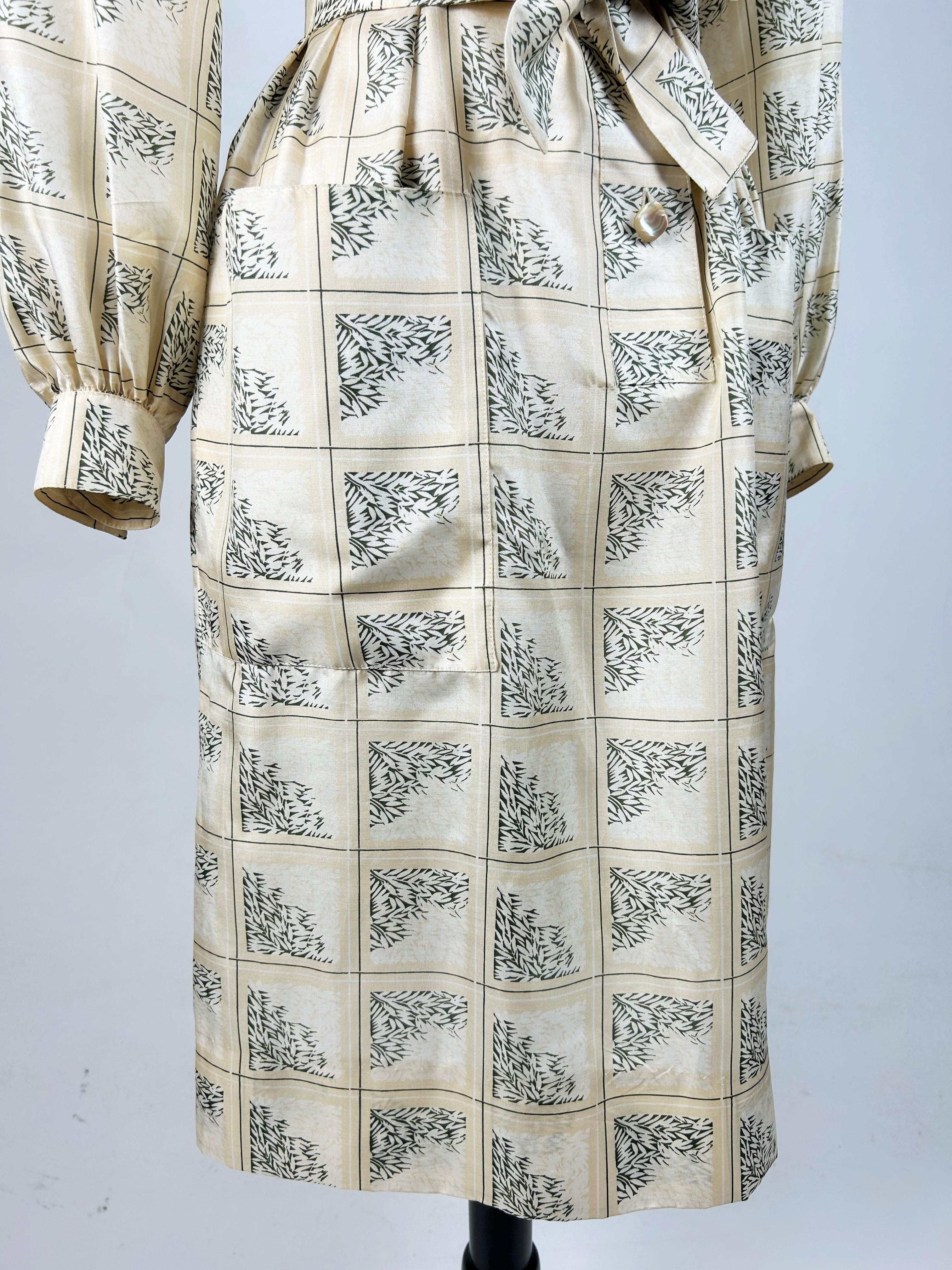 Blouse dress in printed taffeta by Gérard Pipart for Nina Ricci Circa 1985 9