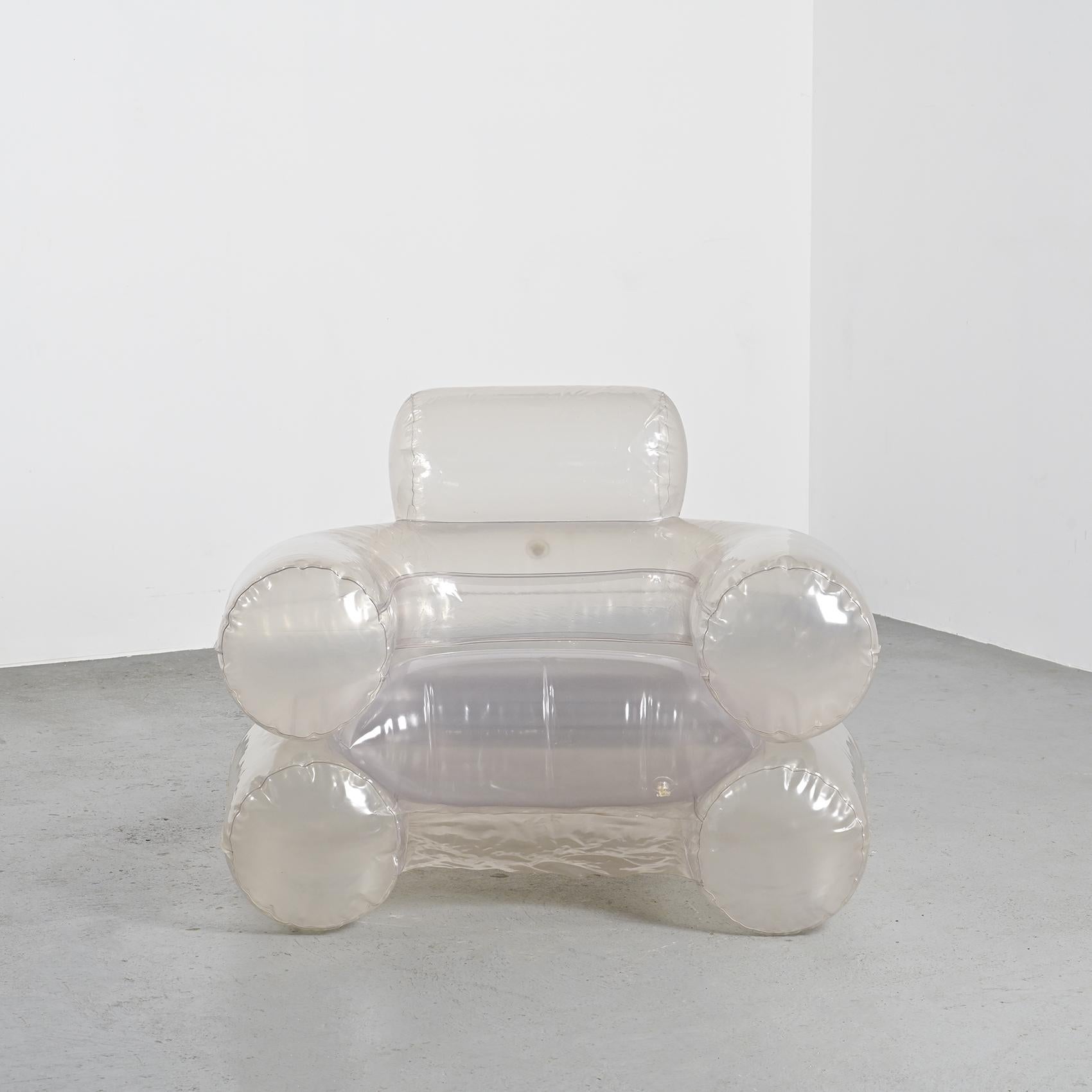 

Embracing the unmistakable spirit of the 70s, this armchair, model Blow, will transport you back to your childhood!

Made from electronically welded transparent PVC, these armchairs are presented in their original boxes, one of which includes the
