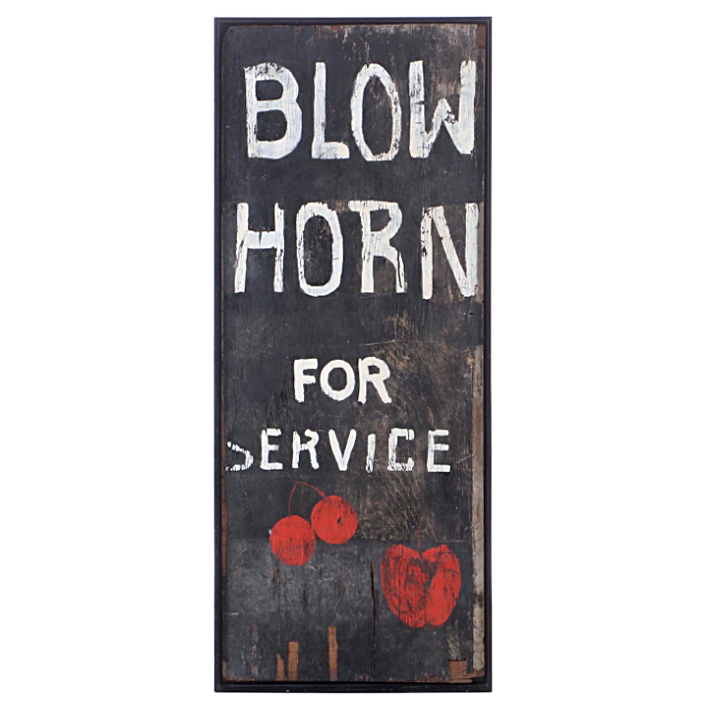 "Blow Horn For Service" Framed Folk Art Sign
