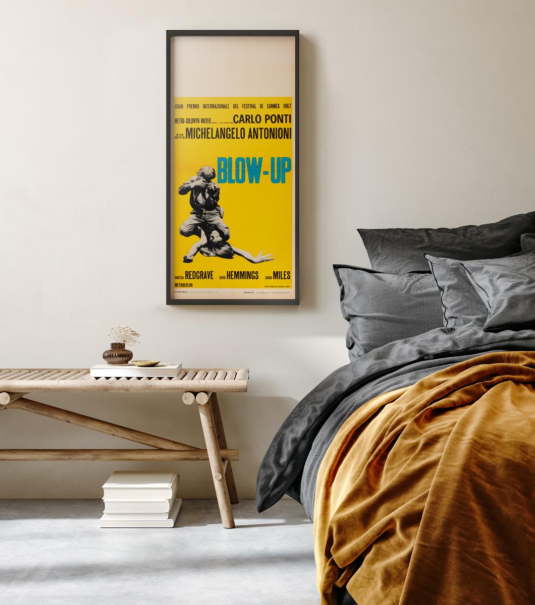 We love this striking original country-of-origin Italian Locandina film poster for Antonioni's 1966's classic Blow-up. Produced in 3 different colours with yellow being the rarest.

This vintage movie poster is sized 12 7/8 x 27 1/2 inches, it will