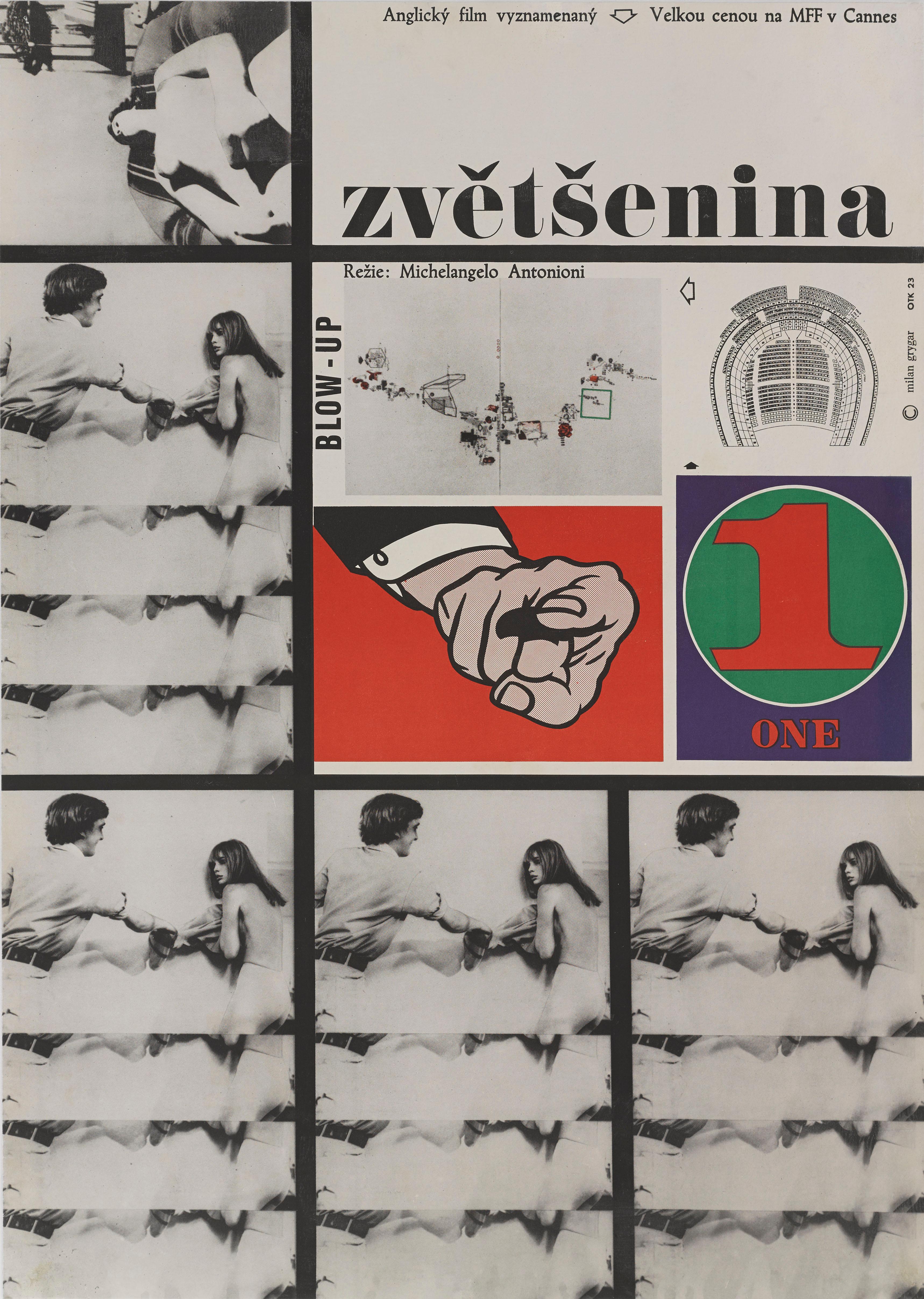 Locandina originale del film cecoslovacco di Michelangelo Antonioni del 1967, un classico cult con Vanessa Redgrave e David Hemmings. Il meraviglioso
La grafica di questo poster è stata creata dall'artista ceco Milan Grygar (nato nel 1926).
Questo