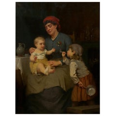 "Blowing Bubbles" Oil Painting by William Penn Morgan 'American, 1826-1900'