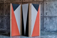 Contemporary "Blowing in the Wind" Leather Geometric Patchwork Screen