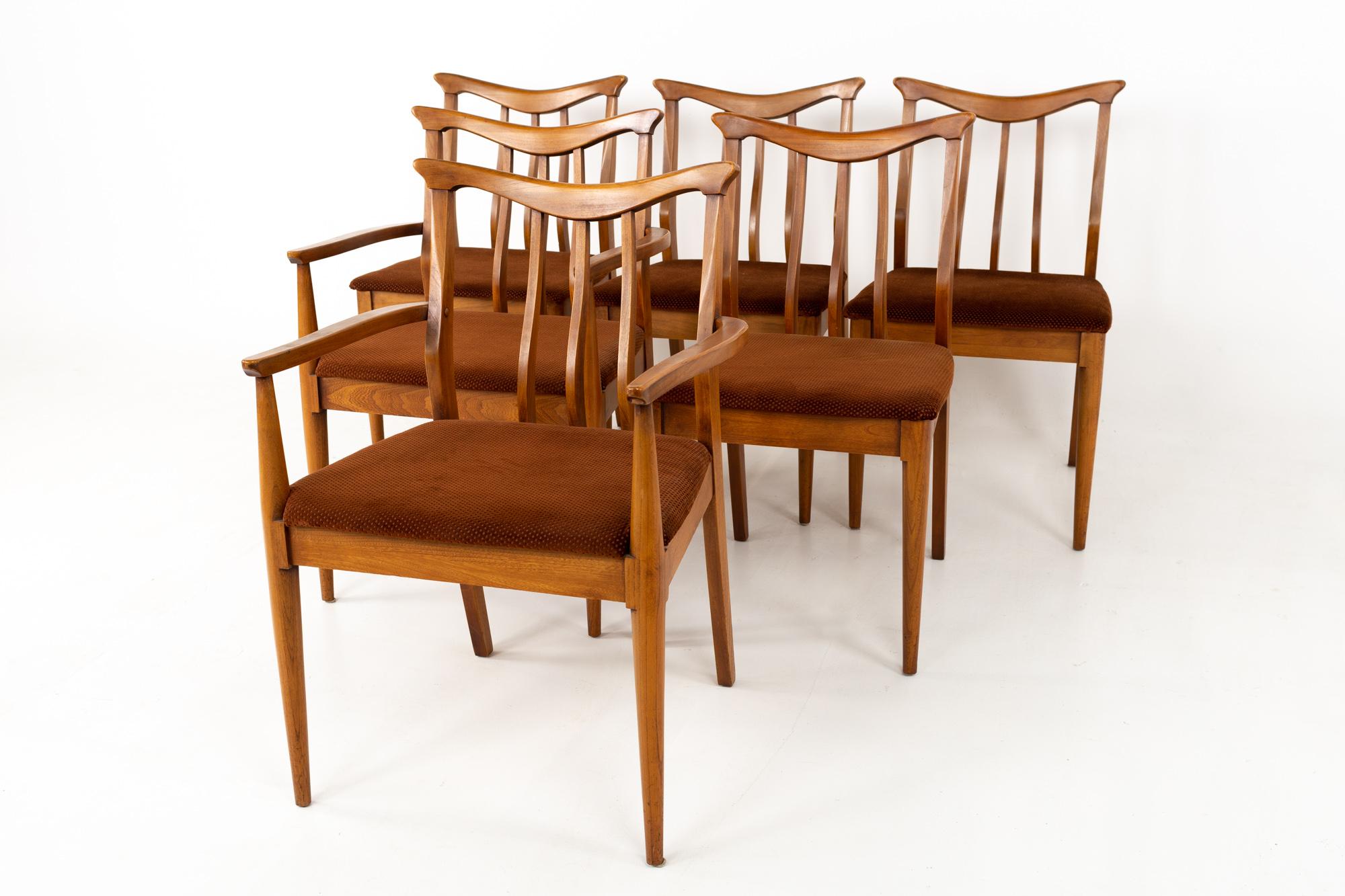 Blowing rock mid century walnut dining chairs - set of 6
These chairs are 23.5 wide x 22.75 deep x 33.5 inches high, with a seat height of 18.5 inches 

All pieces of furniture can be had in what we call restored vintage condition. That means the