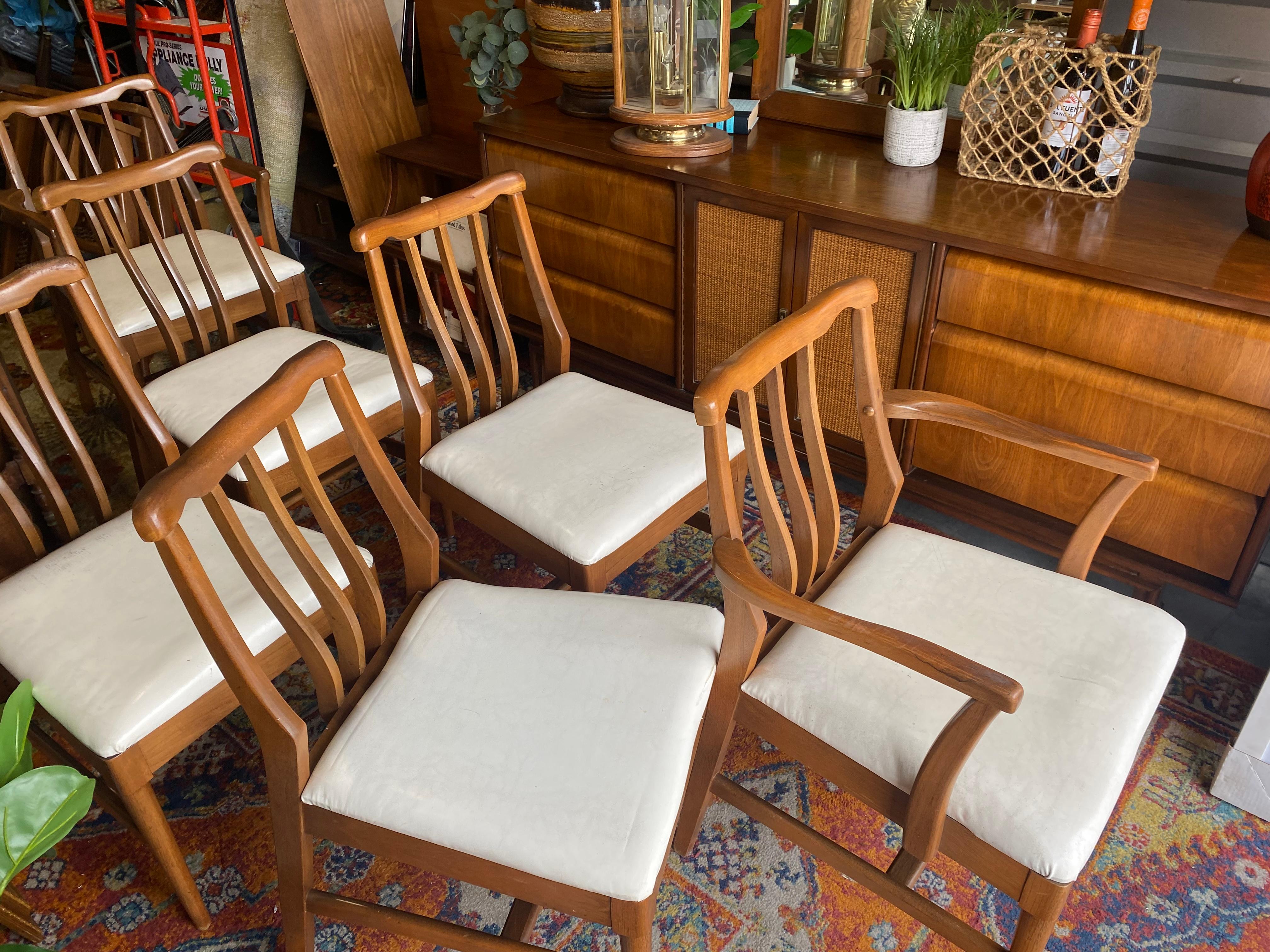 Blowing Rock Midcentury Walnut Dining Chairs, Set of 6 In Good Condition In Spring Valley, CA