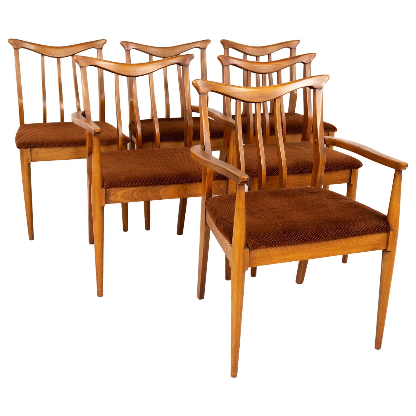 Blowing Rock Mid Century Walnut Dining Chairs, Set of 6