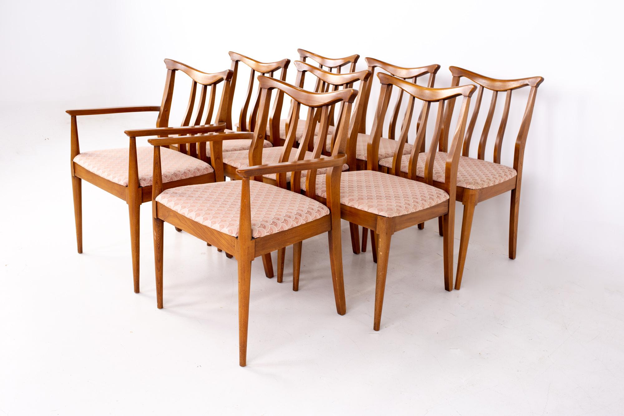 Blowing Rock mid century walnut dining chairs - Set of 8
Each chair measures: 23.75 wide x 20 deep x 33.5 high, with a seat height of 18.5 inches

All pieces of furniture can be had in what we call restored vintage condition. That means the piece