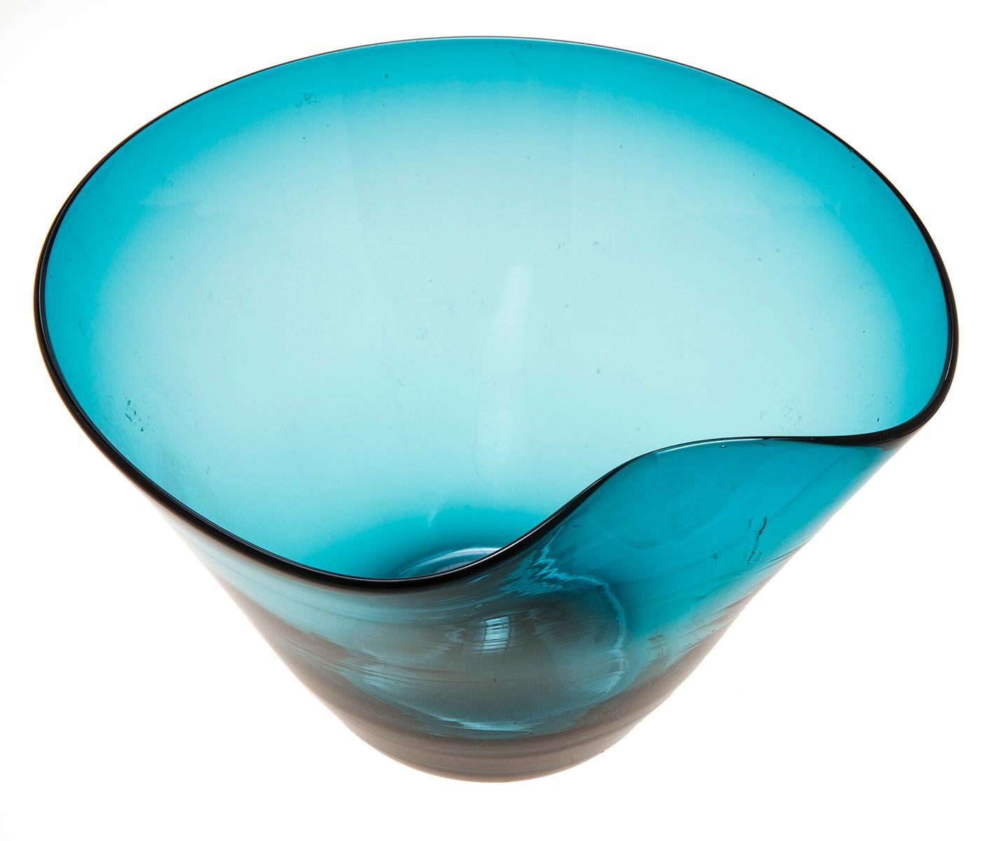 Mid-Century Modern Blown Aqua Glass Bowl For Sale