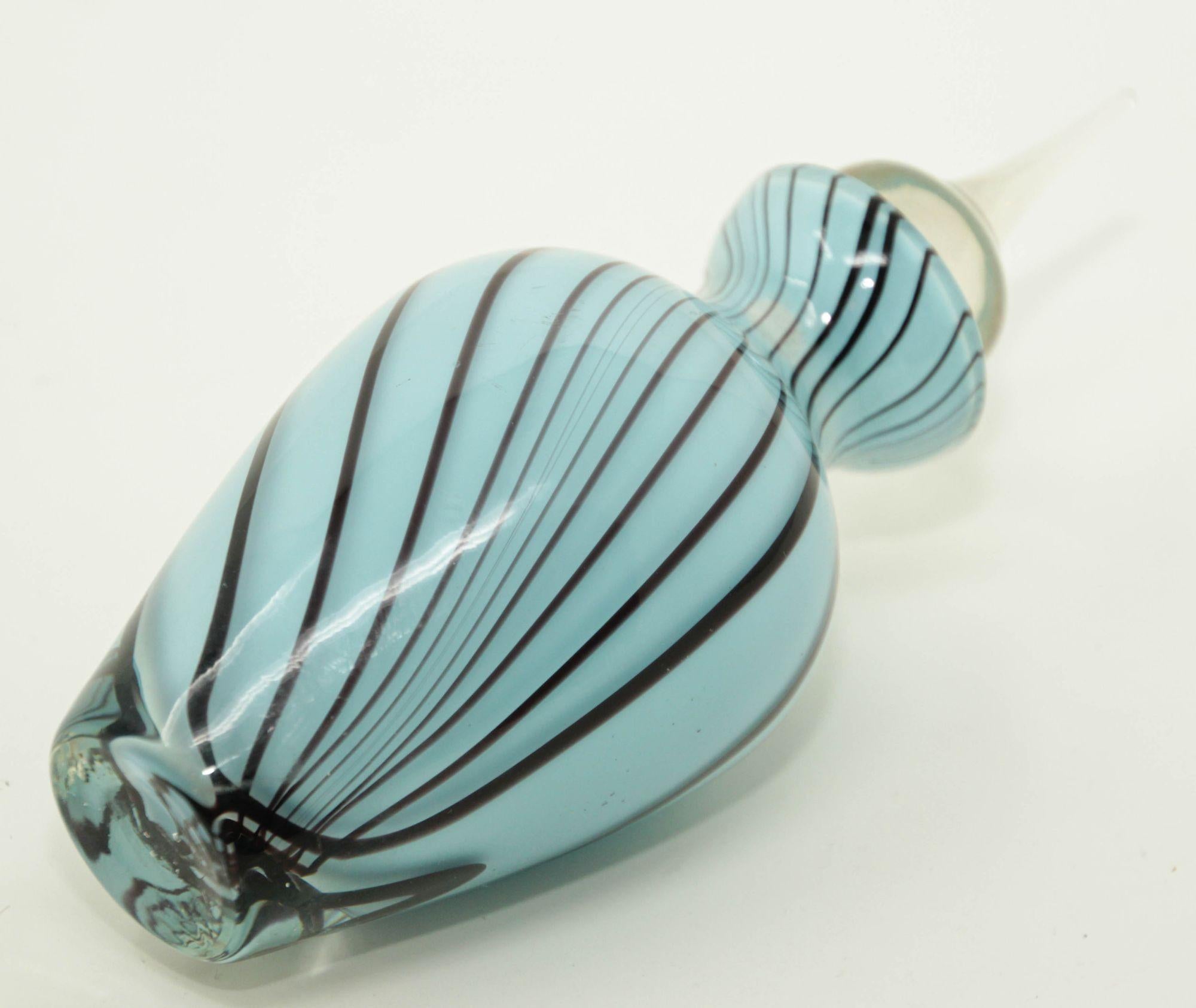 Mid-Century Modern Murano Art Glass Blue Glass Perfume Bottle with Stopper Italy 1960s For Sale