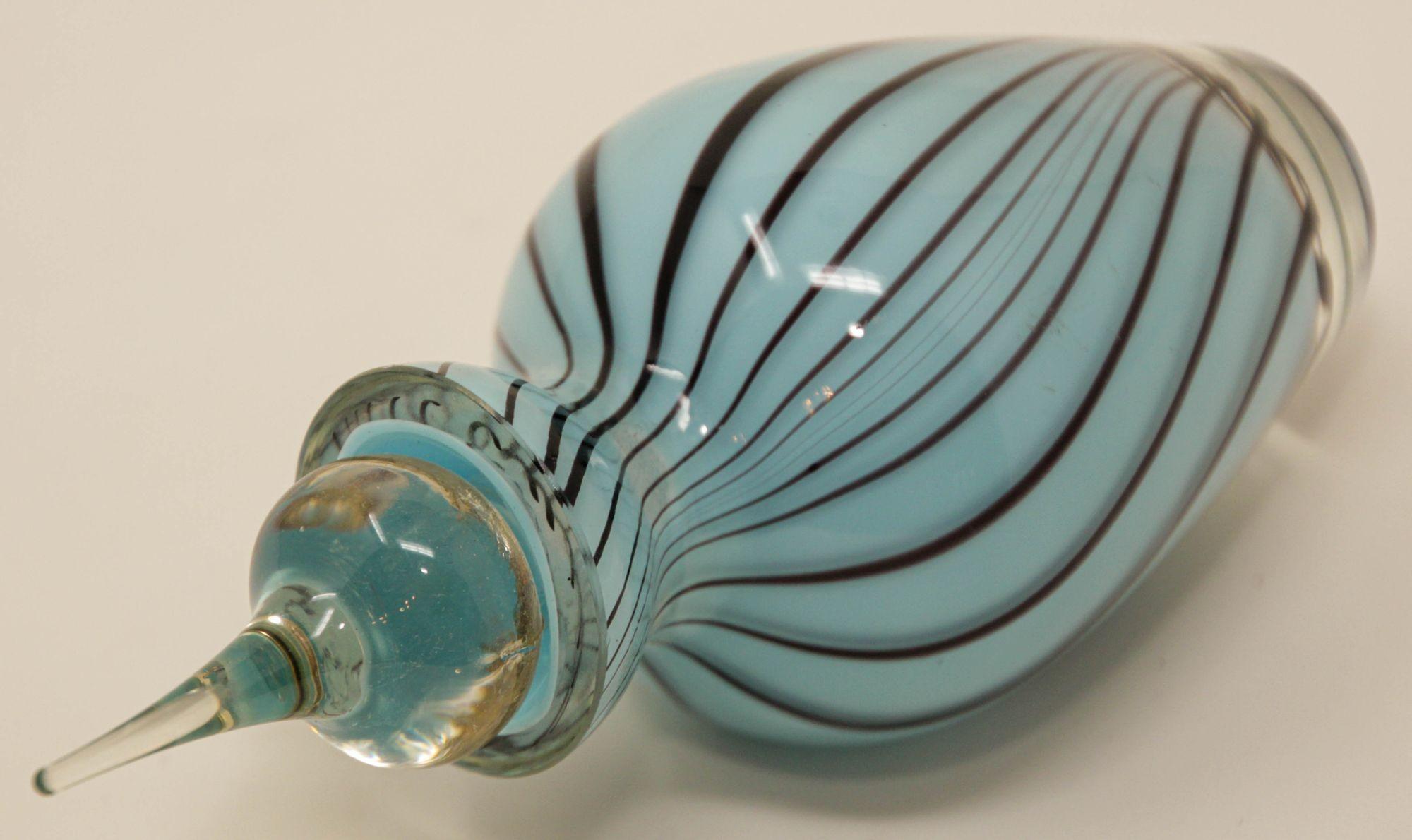 Italian Murano Art Glass Blue Glass Perfume Bottle with Stopper Italy 1960s For Sale