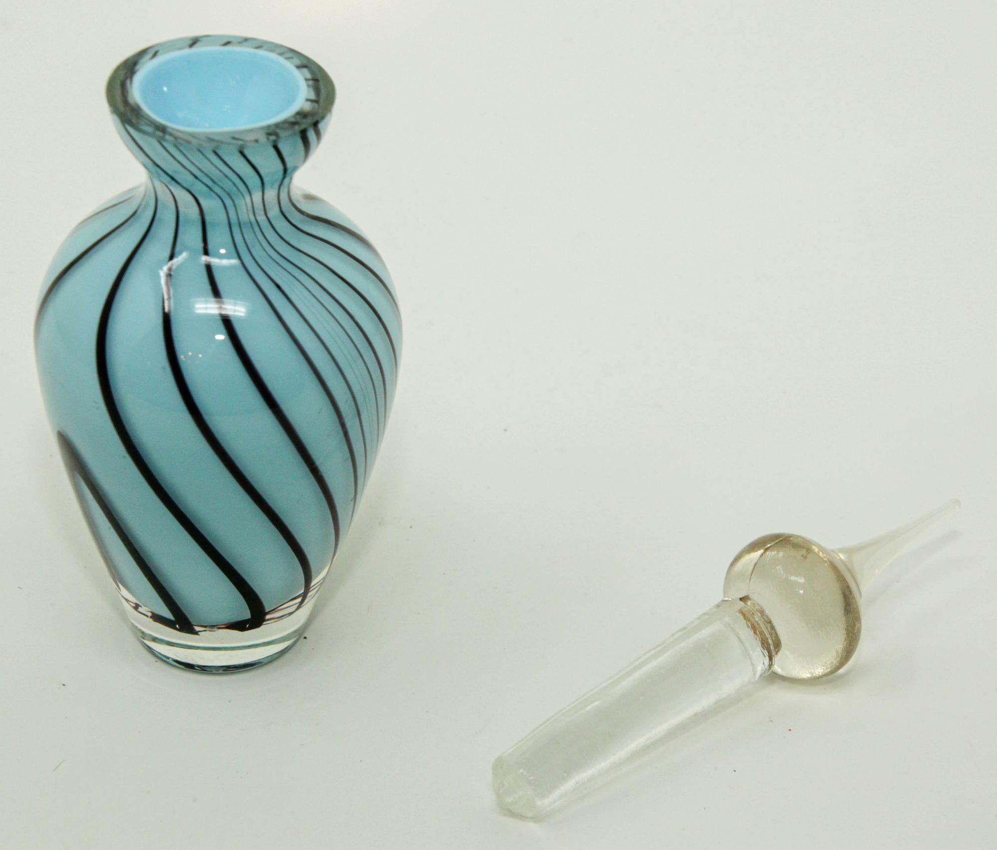 Hand-Crafted Murano Art Glass Blue Glass Perfume Bottle with Stopper Italy 1960s For Sale