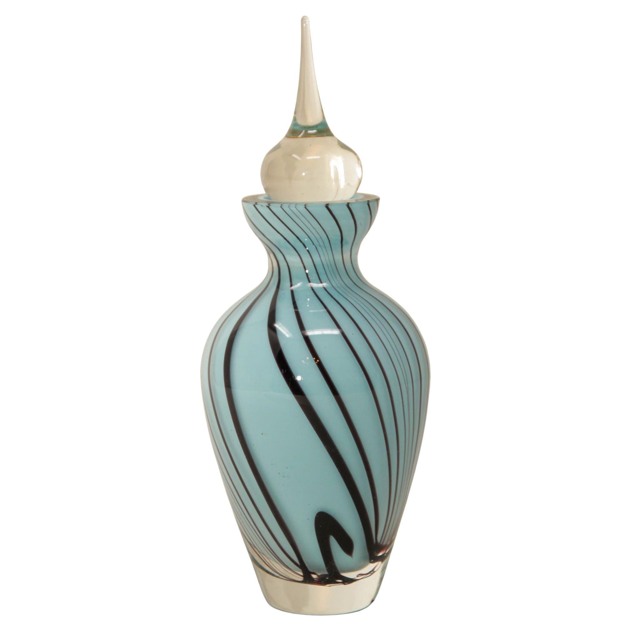 Murano Art Glass Blue Glass Perfume Bottle with Stopper Italy 1960s For Sale