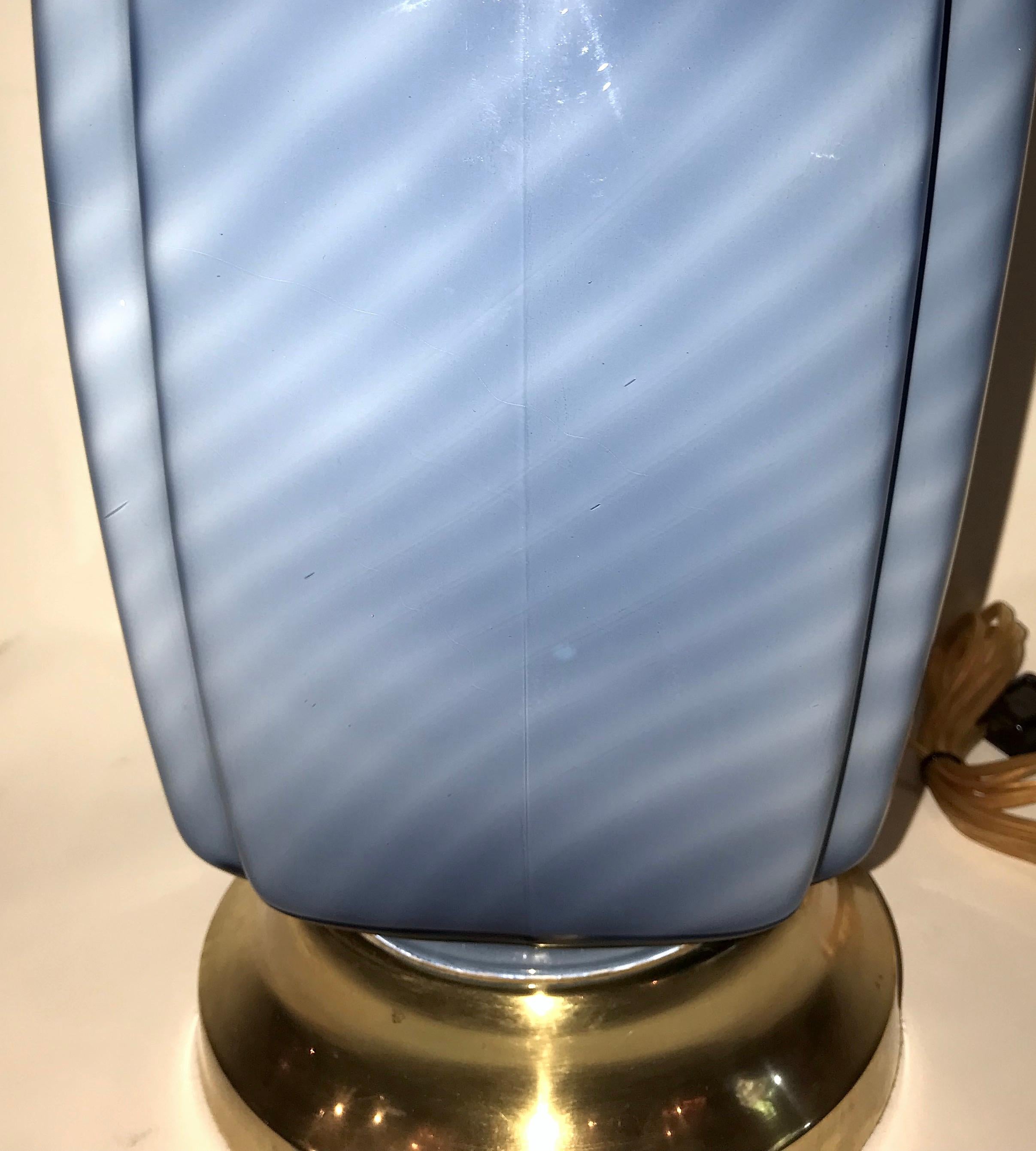 Blown Blue Glass Table Lamp In Good Condition For Sale In New York, NY