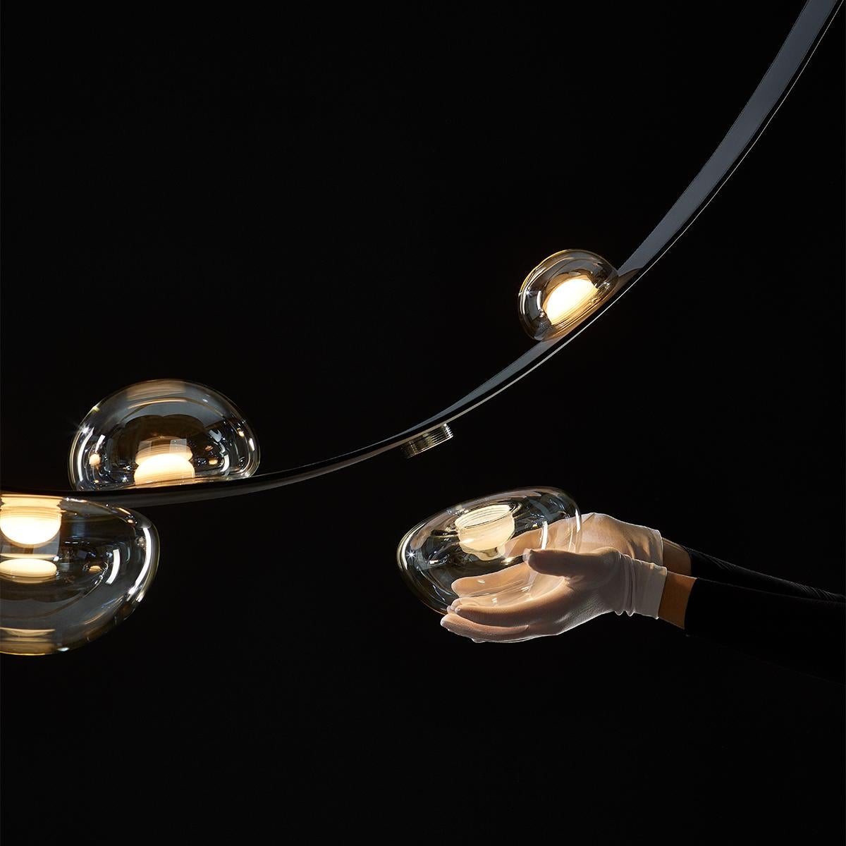 Modern Blown Crystal Glass & Leather Pendant Lamp, Dew Drops by Boris Klimek for Bomma For Sale