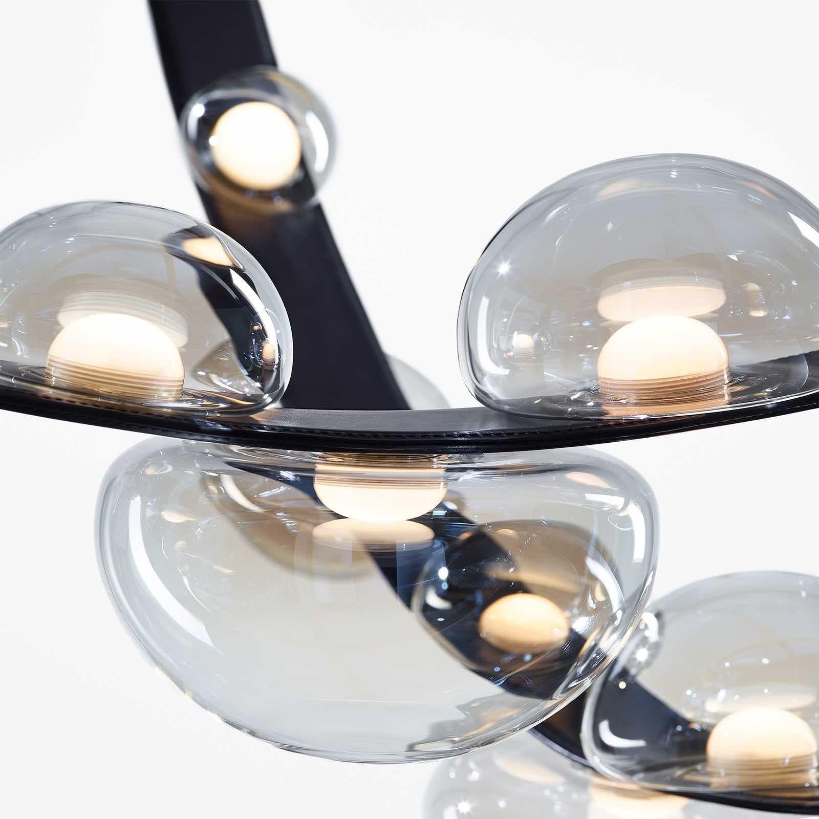 Czech Blown Crystal Glass & Leather Pendant Lamp, Dew Drops by Boris Klimek for Bomma For Sale