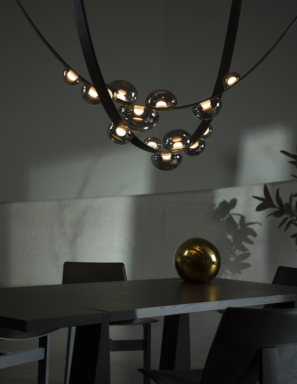 Blown Crystal Glass & Leather Pendant Lamp, Dew Drops by Boris Klimek for Bomma In New Condition For Sale In Warsaw, PL