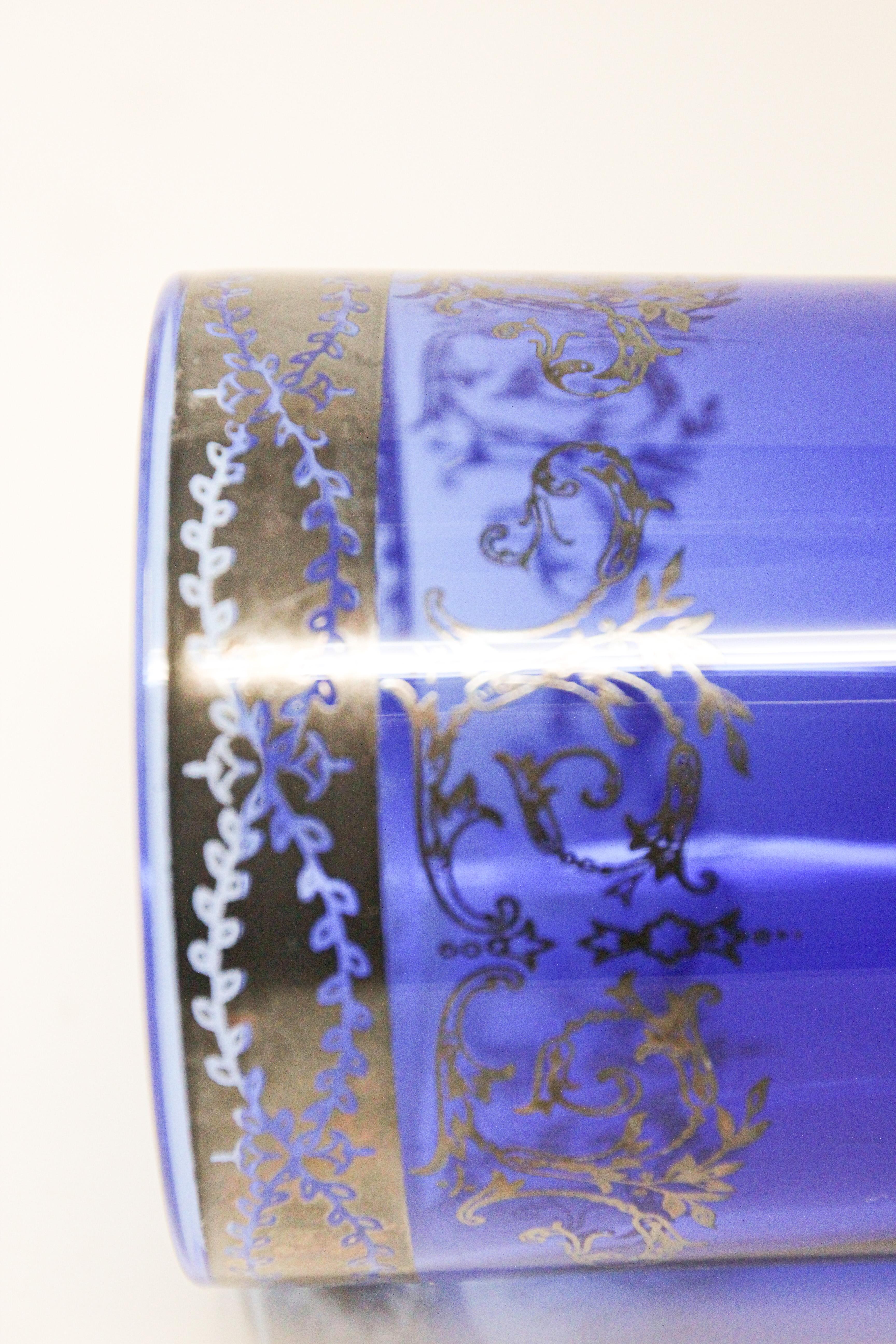 Blown Crystal Whiskey Glasses Tumbler Gilt Baccarat in Sapphire Blue, Italy 1