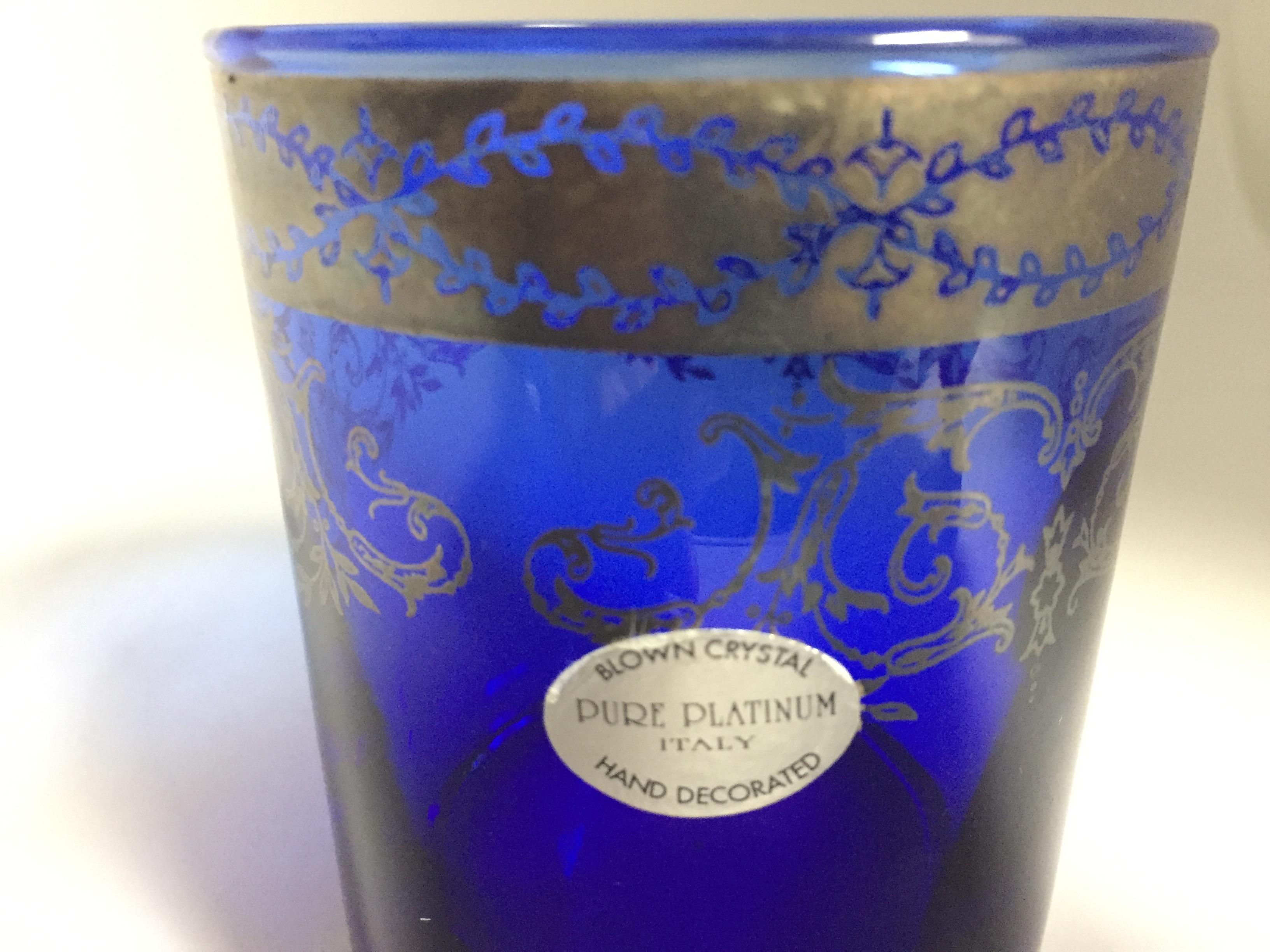 Blown Crystal Whiskey Glasses Tumbler Gilt Baccarat in Sapphire Blue, Italy 2