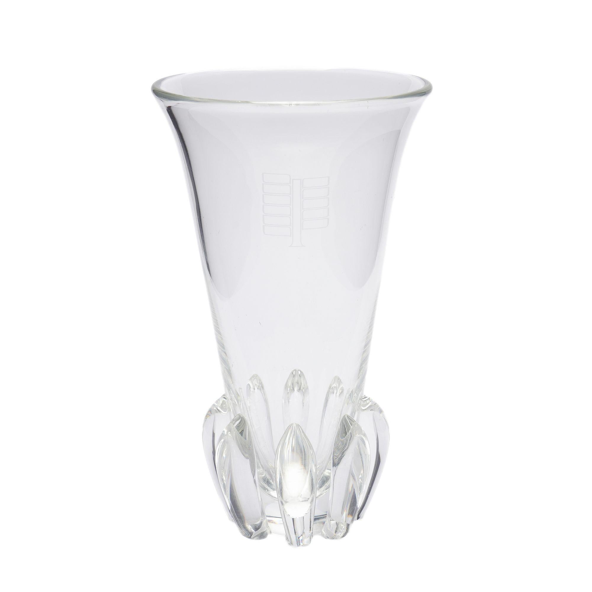 American Blown & etched glass lotus vase by Steuben, c. 1942