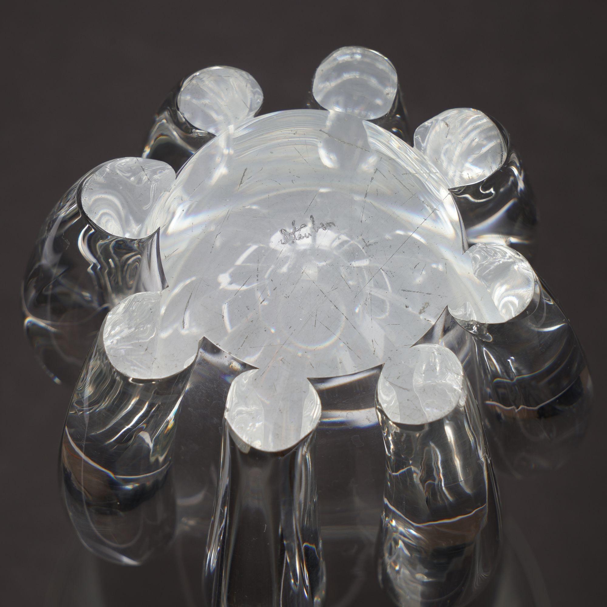 Blown Glass Blown & etched glass lotus vase by Steuben, c. 1942
