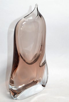 Blown Freeform Murano Smoke & Clear Two Opening Orchids Art Glass Vase Italy 70s