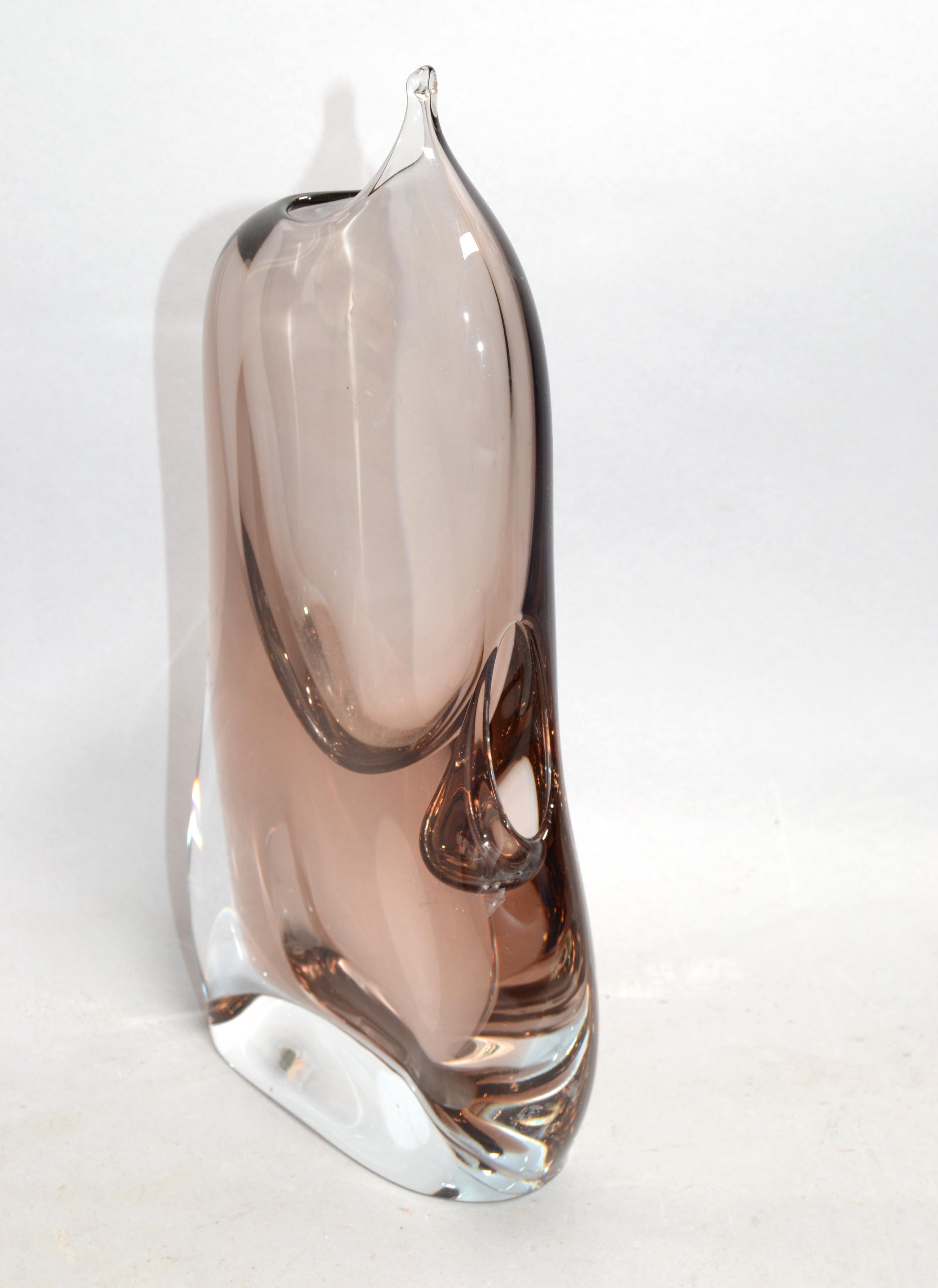 Mid-Century Modern Blown Freeform Murano Smoke & Clear Two Opening Orchids Art Glass Vase Italy 70s For Sale