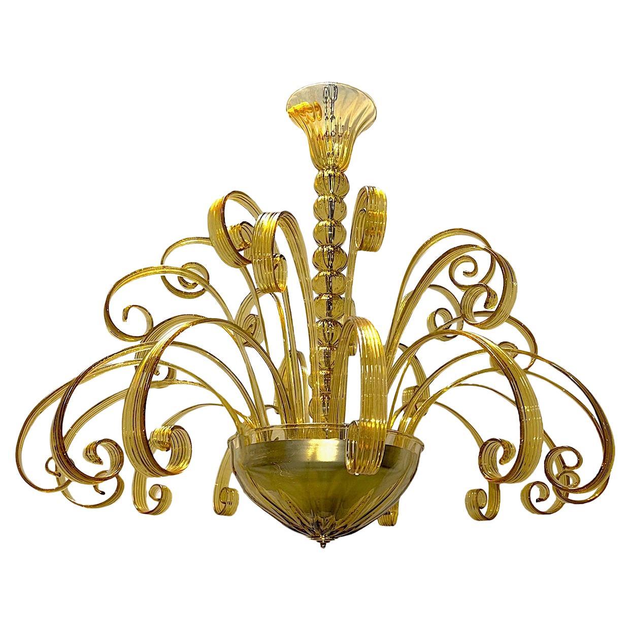 Blown Glass Amber Murano Chandelier