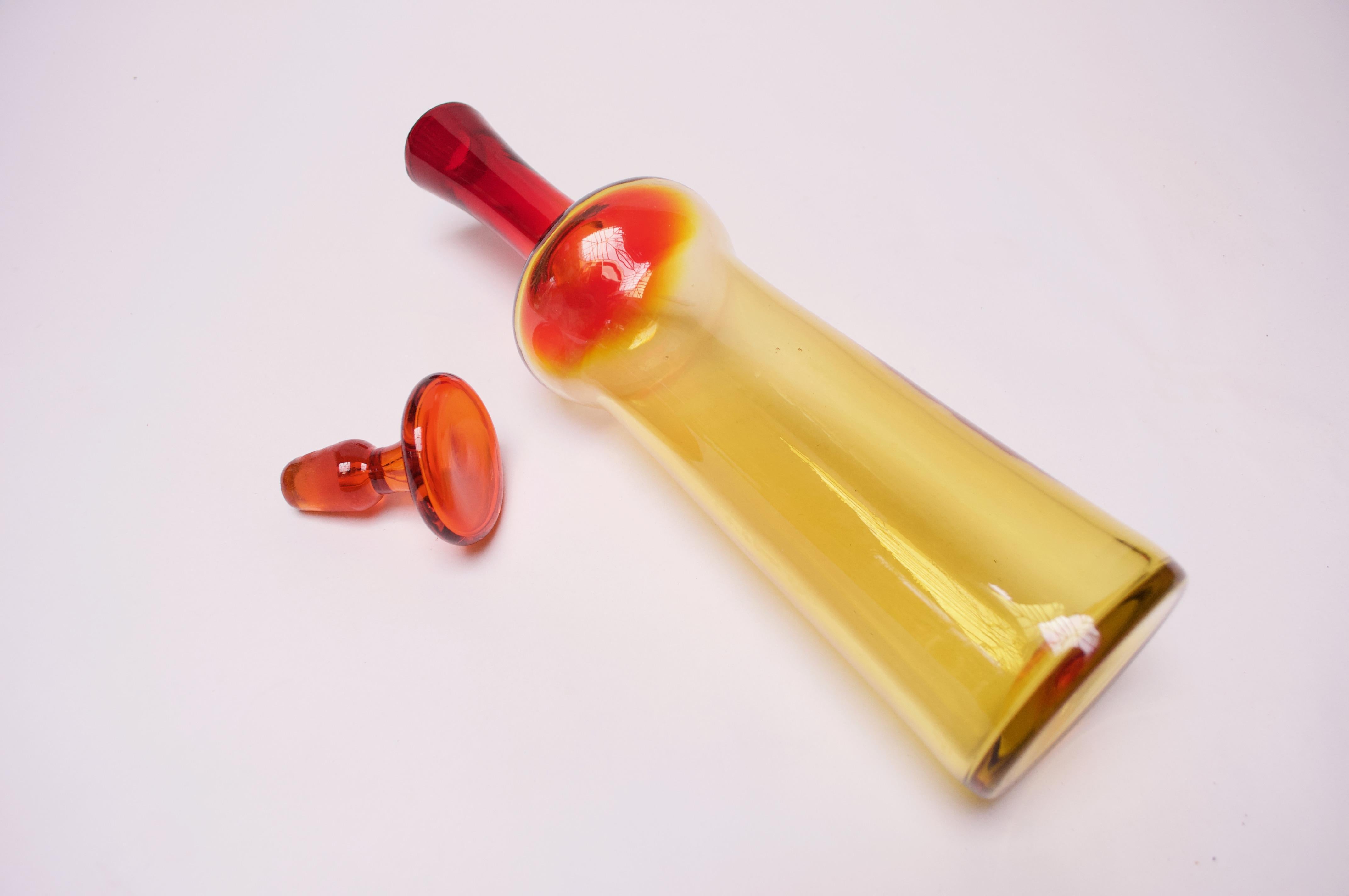 Mid-Century Modern Blown Glass Amberina Decanter with Stopper by Wayne Husted for Blenko