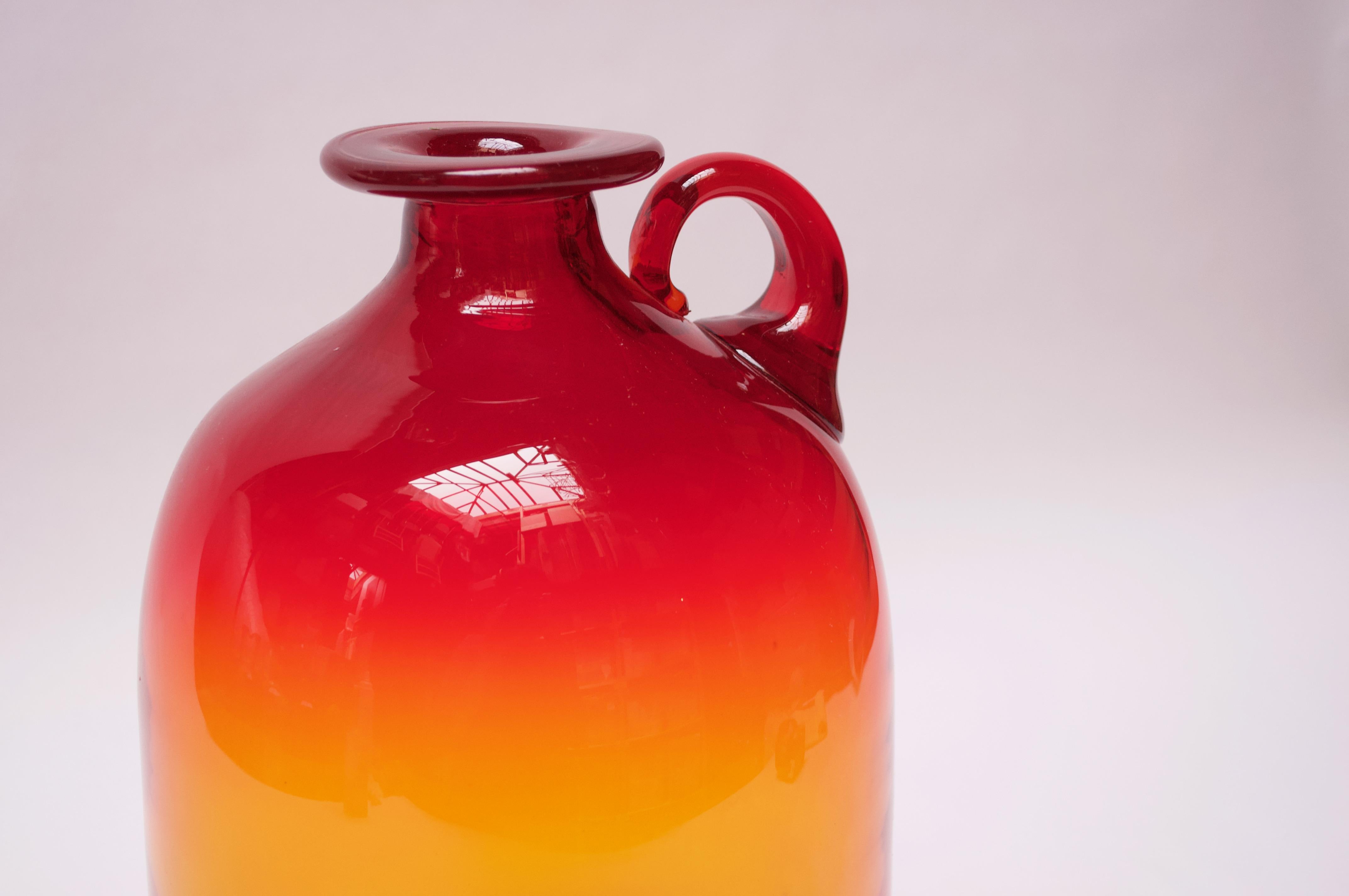 Blown Glass Amberina Tangerine Jug Designed by John Nickerson for Blenko In Good Condition For Sale In Brooklyn, NY