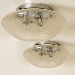 Blown Glass and Chrome Hillebrand Flush Mounts, 1960
