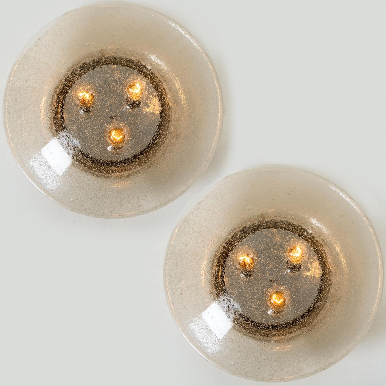 German Blown Glass and Chrome Hillebrand Flush Mounts, 1960 For Sale