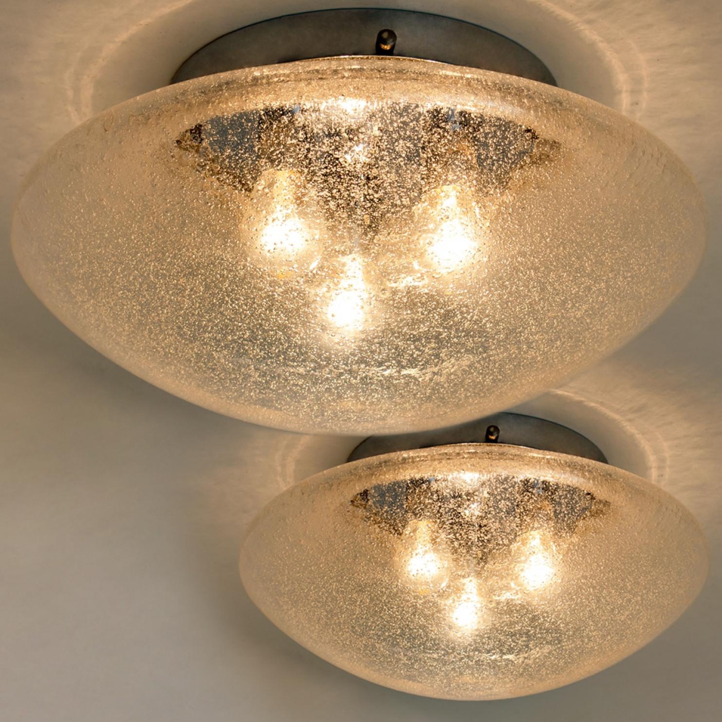 20th Century Blown Glass and Chrome Hillebrand Flush Mounts, 1960 For Sale