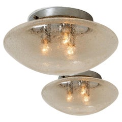 Blown Glass and Chrome Hillebrand Flush Mounts, 1960