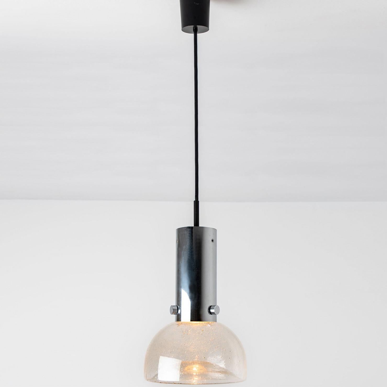 Space Age Blown Glass and Chrome Tube Pedant Lights by Staff Leuchten, 1970s For Sale