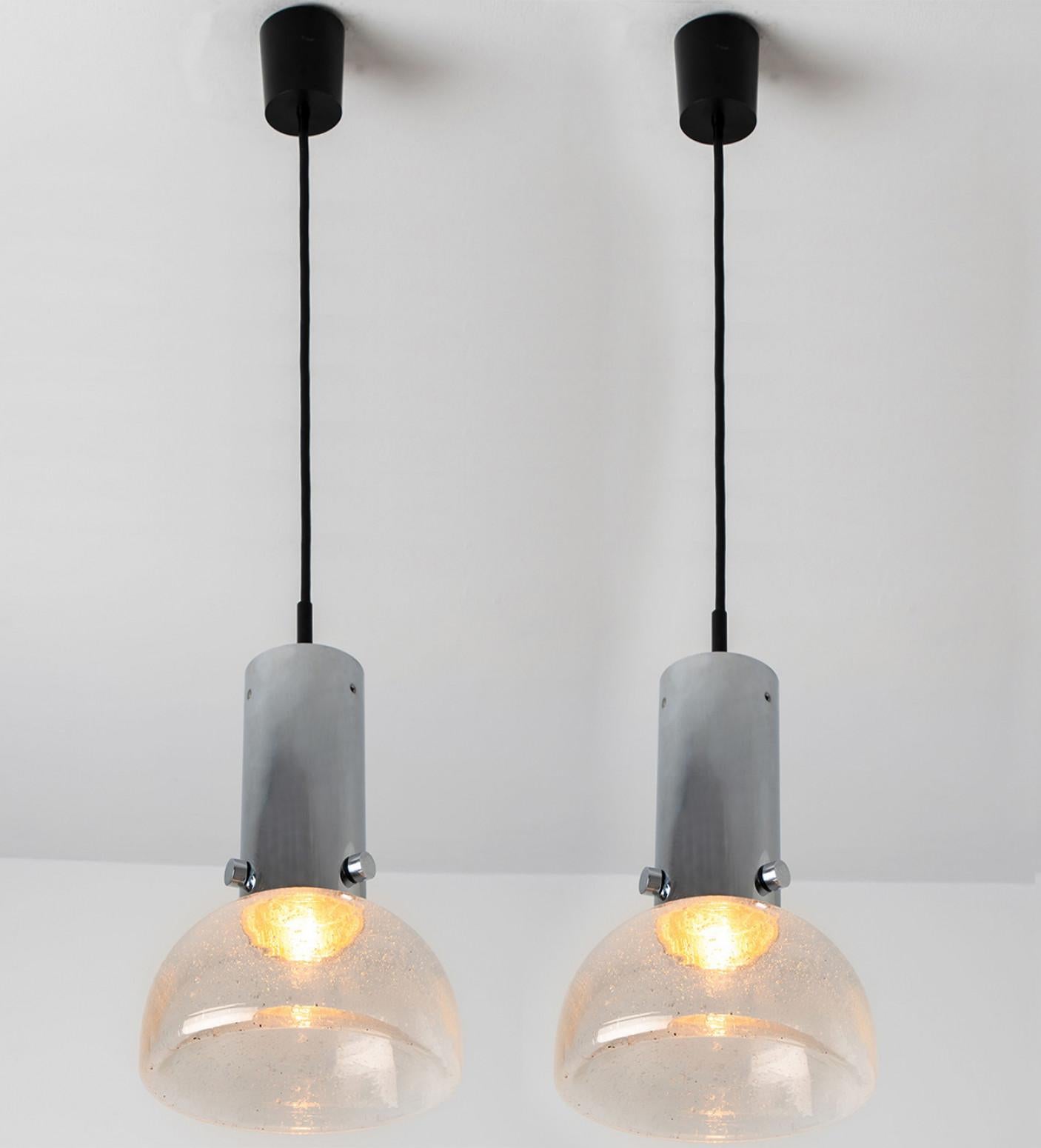 Other Blown Glass and Chrome Tube Pedant Lights by Staff Leuchten, 1970s For Sale