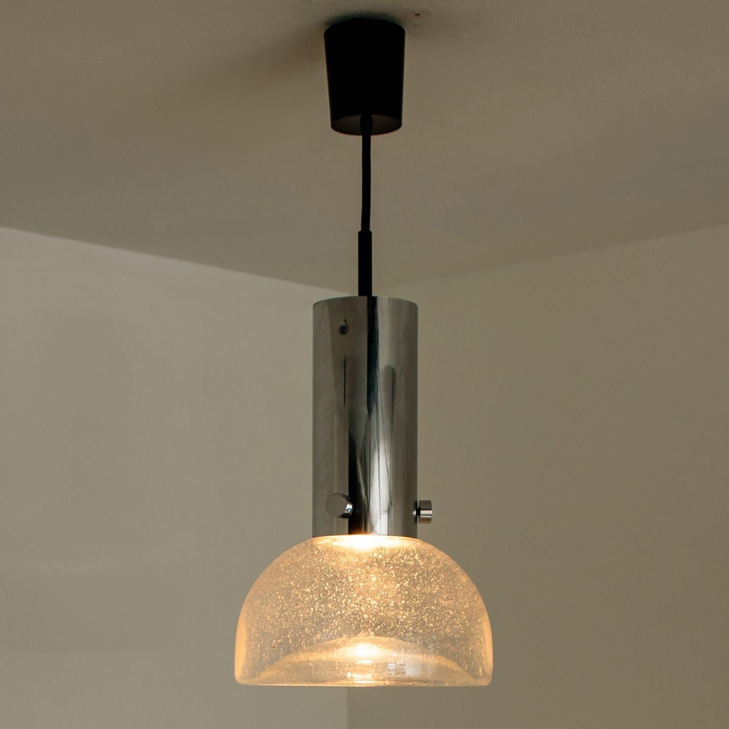 Late 20th Century Blown Glass and Chrome Tube Pedant Lights by Staff Leuchten, 1970s For Sale