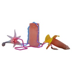 Blown Glass and Neon Light Sculpture for Tabletop or Floor