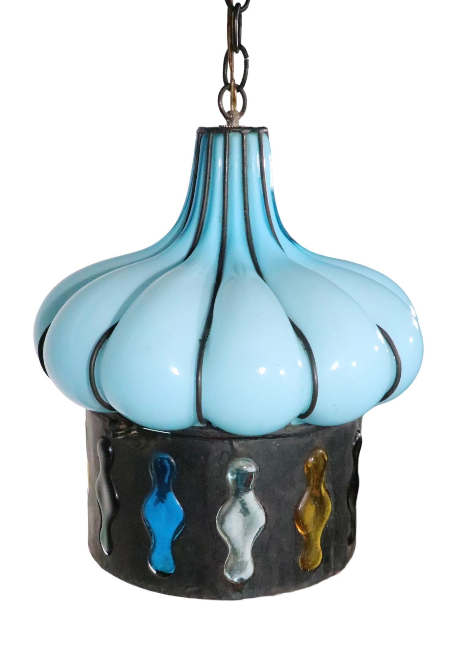 Metal Blown Glass and Wrought Iron Chandelier Made in Italy  For Sale