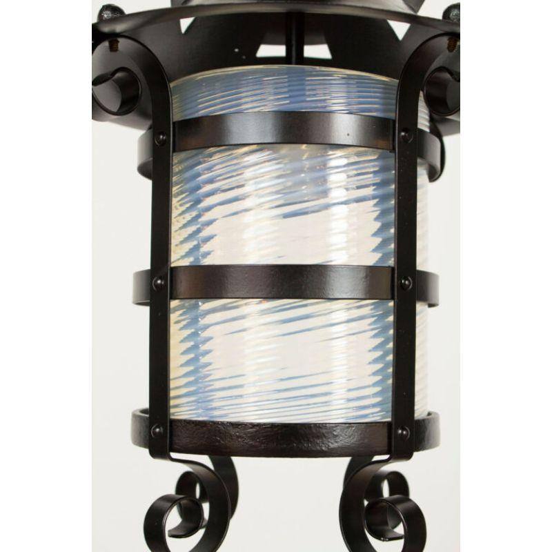 Victorian Blown Glass and Wrought Iron Exterior Lantern For Sale