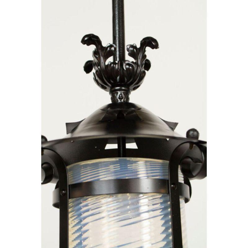 American Blown Glass and Wrought Iron Exterior Lantern For Sale