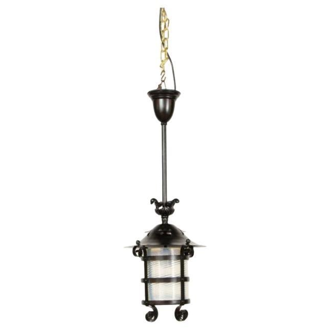 Blown Glass and Wrought Iron Exterior Lantern For Sale